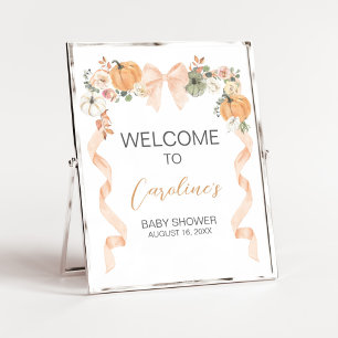 Oranger Kürbis-Baby-Shower-Willkommensschild Poster