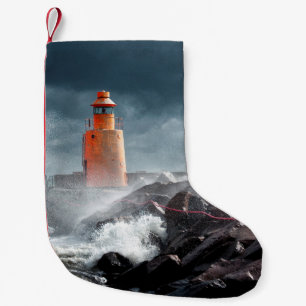 ORANGER LEUCHTTURM AUF EINEM FELSEN KLEINER WEIHNACHTSSTRUMPF