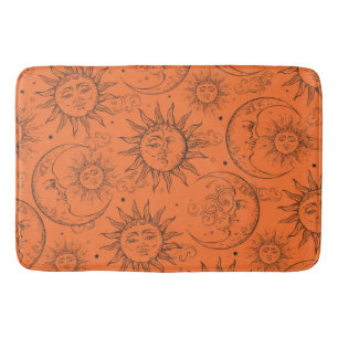 Oranger Magischer Vintage-Himmels-Sonne-Mond-Stern Badematte