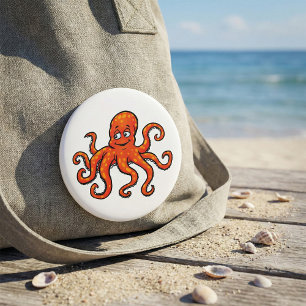 Oranger Oktopus Cartoon Ozean Meerestier Button