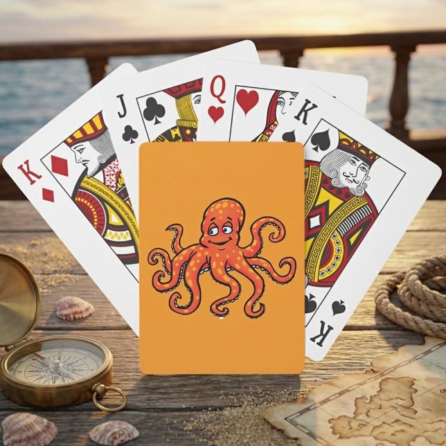 Oranger Oktopus Cartoon Ozean Meerestier Spielkarten (Von Creator hochgeladen)