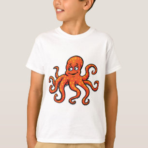 Oranger Oktopus Cartoon Ozean Meerestier T-Shirt