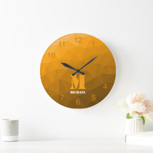 Oranger Ombre-Geometrie-Maschenmuster-Monogramm Große Wanduhr