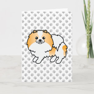 Oranger Parti-Farben Pomeranian Cartoon Hund & Pfo Karte
