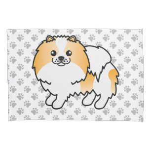 Oranger Parti-Farbiger Pomeranian Cartoon Hund & P Kissenbezug