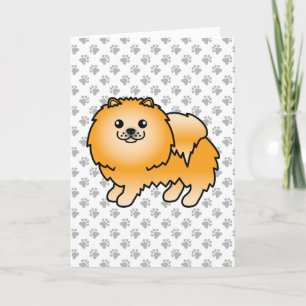 Oranger Pomeranian Süßer Cartoon-Hund & Pfoten Karte