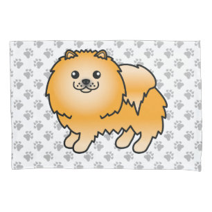 Oranger Pomeranian Süßer Cartoon-Hund & Pfoten Kissenbezug