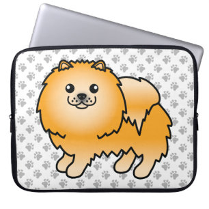 Oranger Pomeranian Süßer Cartoon-Hund & Pfoten Laptopschutzhülle