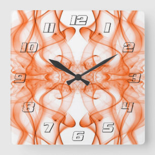 Oranger Rauch Symmetrischer Minimalistischer Weiße Quadratische Wanduhr