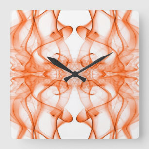 Oranger Rauch Symmetrischer Minimalistischer Weiße Quadratische Wanduhr