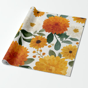 Oranger Ringelblumen-Botanischer Floral Wasserfarb Geschenkpapier