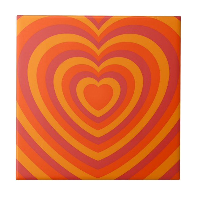 Oranger roter hypnotischer Herz-Liebes-Pattern Fliese (Vorderseite)