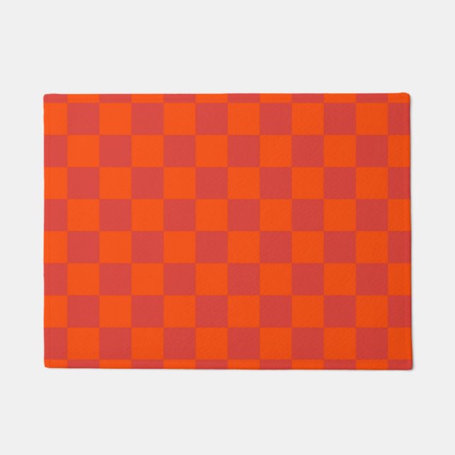 Oranger roter karierter Gingham-Muster Fußmatte (Vorderseite)