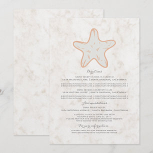 Oranger Rustikaler Seestern-Hochzeitsinformation Einladung