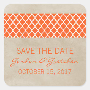Oranger Rustikaler Vierpass Save-the-Date-Aufklebe Quadratischer Aufkleber