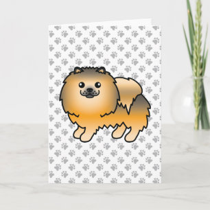 Oranger Sable Pomeranian Süßer Cartoon-Hund & Pfot Karte