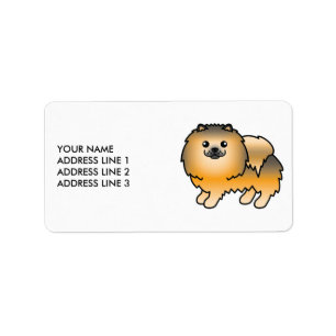 Oranger Sable Pomeranian Süßer Cartoon-Hund & Text Adressaufkleber