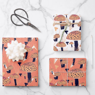 Oranger Schwarzer Fliegenpilz Agaric Pilz Herbst  Geschenkpapier Set