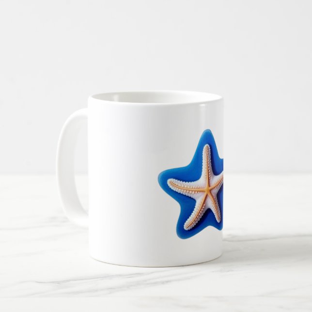 Oranger Seestern auf Blau Kaffeetasse (Vorderseite Links)