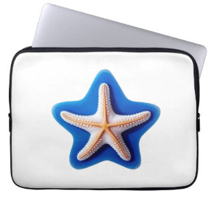 Oranger Seestern in Blau Laptopschutzhülle