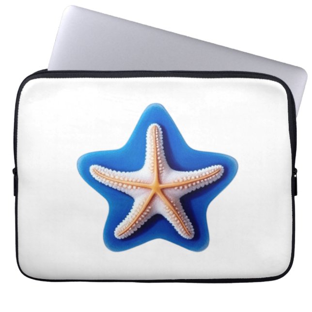Oranger Seestern in Blau Laptopschutzhülle (Vorderseite)