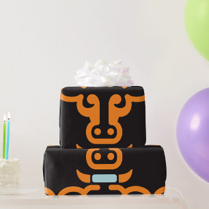Oranger Stierkopf Minimalist Kuh Geschenkpapier