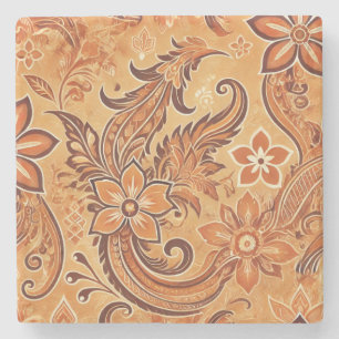 Oranger Terrakotta-Blumen-Boho-Aquarell-Batik Steinuntersetzer