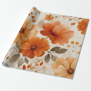 Oranger Terrakotta Vintage Blumen Botanik Geschenkpapier