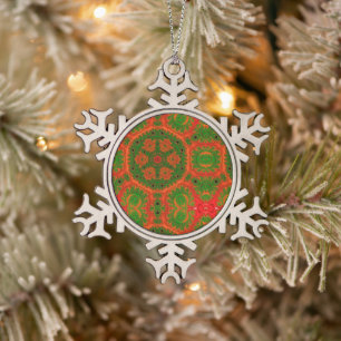 Oranger und grüner Weihnachtsschmuck im Kaleidosko Schneeflocken Zinn-Ornament