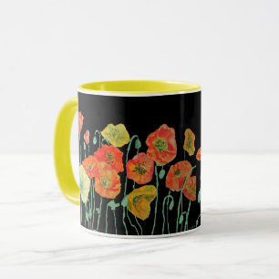 Oranger und schwarzer Mohn Wasserfarben Tasse