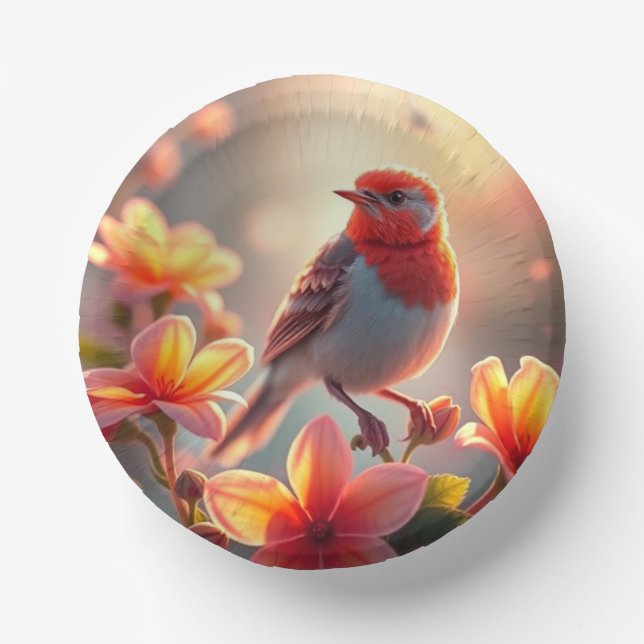 Oranger Vogel Blume Blume Pappteller (Vorderseite)