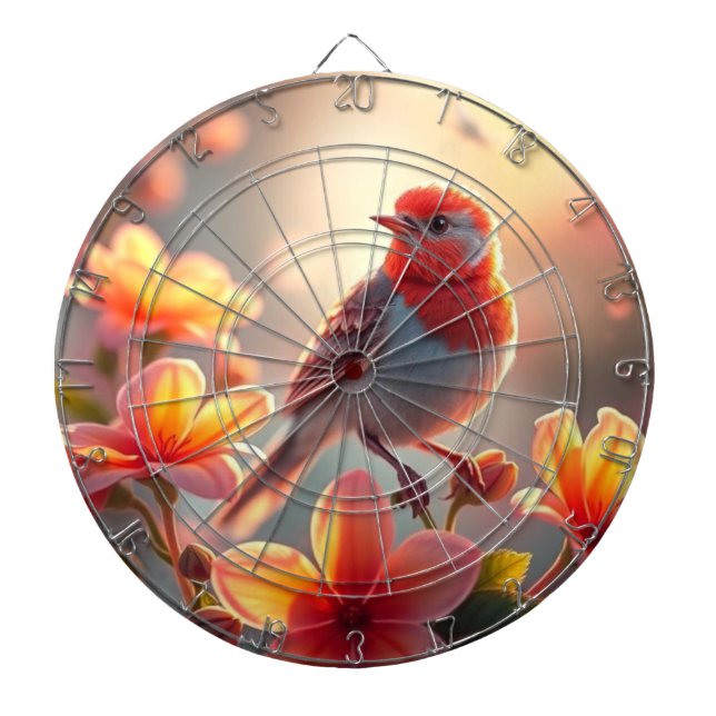 Oranger Vogel Blumen Dartboard Dartscheibe (vorne)