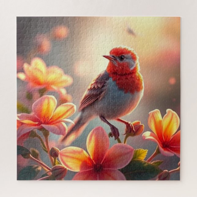 Oranger Vogel Blumen-Puzzle (Vertikal)