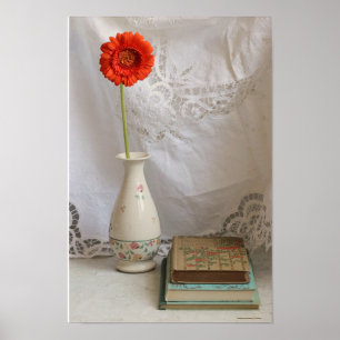 Orangerbera und Bücher Poster