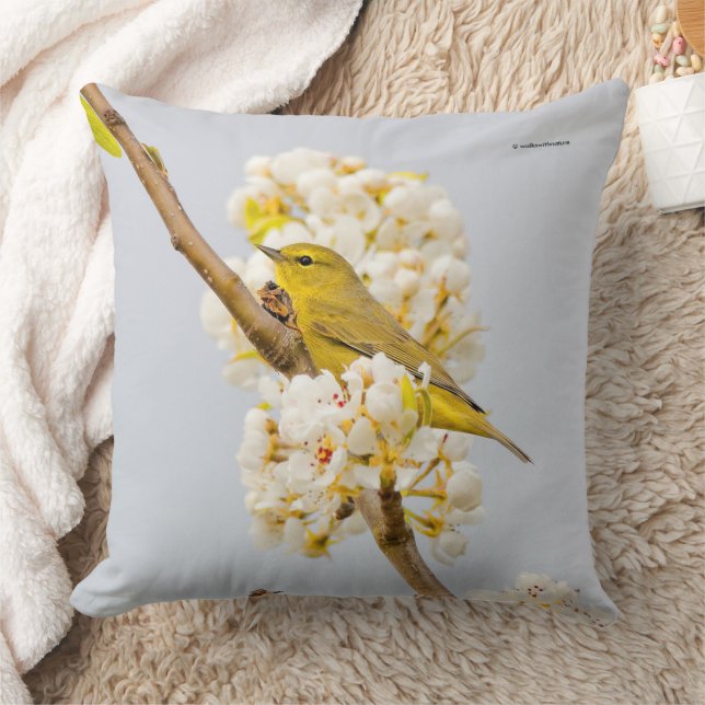 Orangerenkrönter Warbler in den Kirschblüten Kissen (Decke)