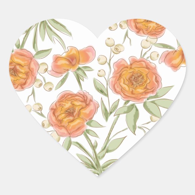 Orangerose Hochzeit Herz-Aufkleber (Vorderseite)