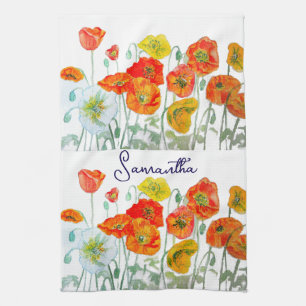 Orangerote Isländische Mohnblume Aquarell Kunst Geschirrtuch