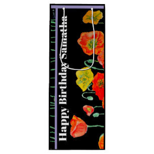 Orangerote Klatschmohn-Blumen-Aquarell-Frau Geburt Geschenktüte Für Weinflaschen