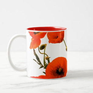 Orangerote Klatschmohnblumen Wasserfarben Florales Zweifarbige Tasse