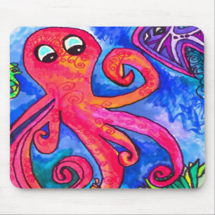 Orangerote Krake Mousepad