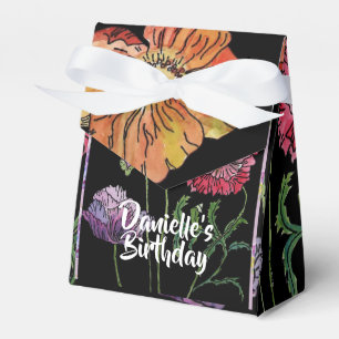 Orangerote Mohnblume auf schwarzer floraler Geburt Geschenkschachtel