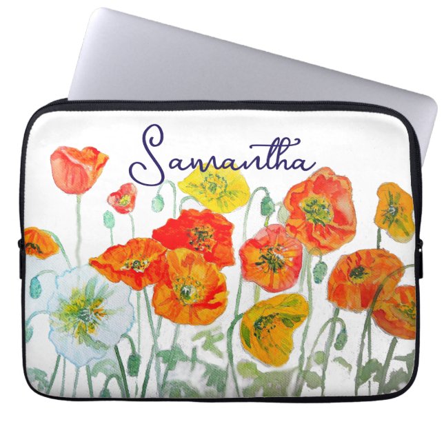 Orangerotes Klatschmohn-Blumenmuster Danke Laptopschutzhülle (Vorderseite)