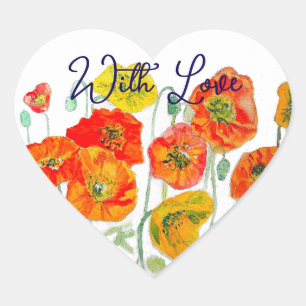 Orangerotes Klatschmohn-Blumenmuster mit Liebe Herz-Aufkleber