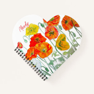 Orangerotes Mohnblumenmuster Wasserfarbe Notizbuch