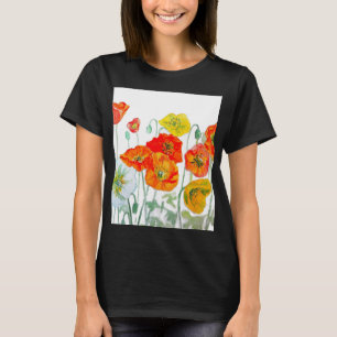 Orangerotes Mohnblumenmuster Wasserfarbe T-Shirt