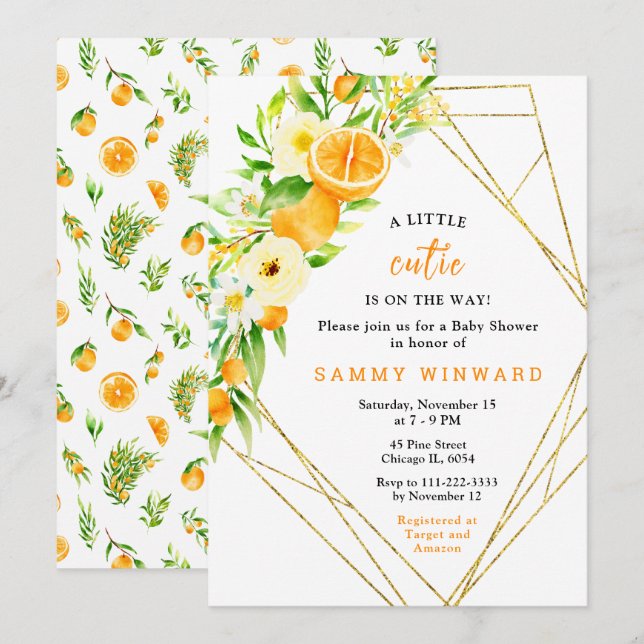 Oranges and Flowers Baby Shower Einladung (Vorne/Hinten)