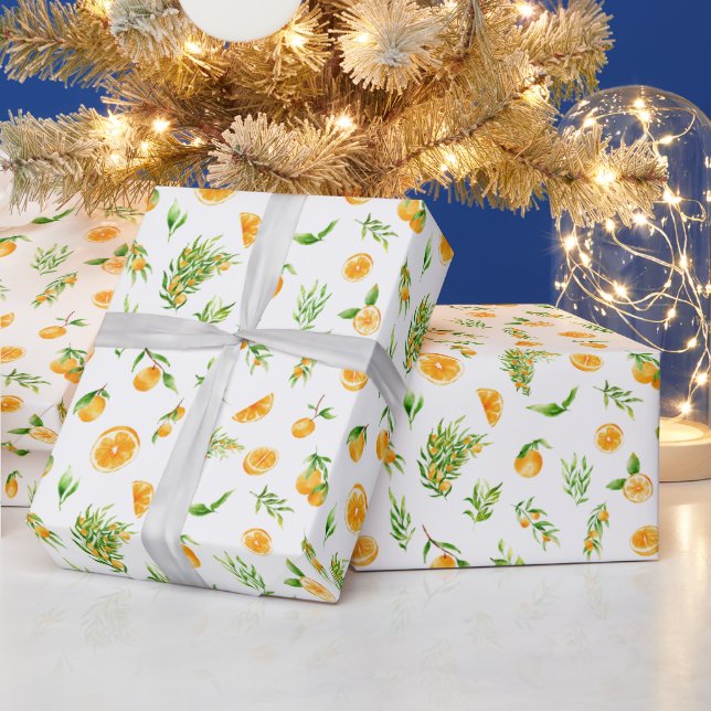 Oranges and Foliage Pattern Geschenkpapier (Feiertage)
