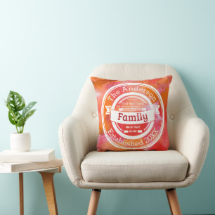Oranges Aquarell Familienregeln, Name Jahr Kissen