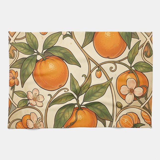 Oranges Art Nouveau Muster Geschirrtuch (Horizontal)