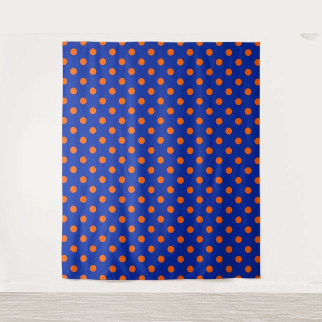 Oranges Auf Blau Punkte Musterdesign  Wandteppich (Vorderseite)